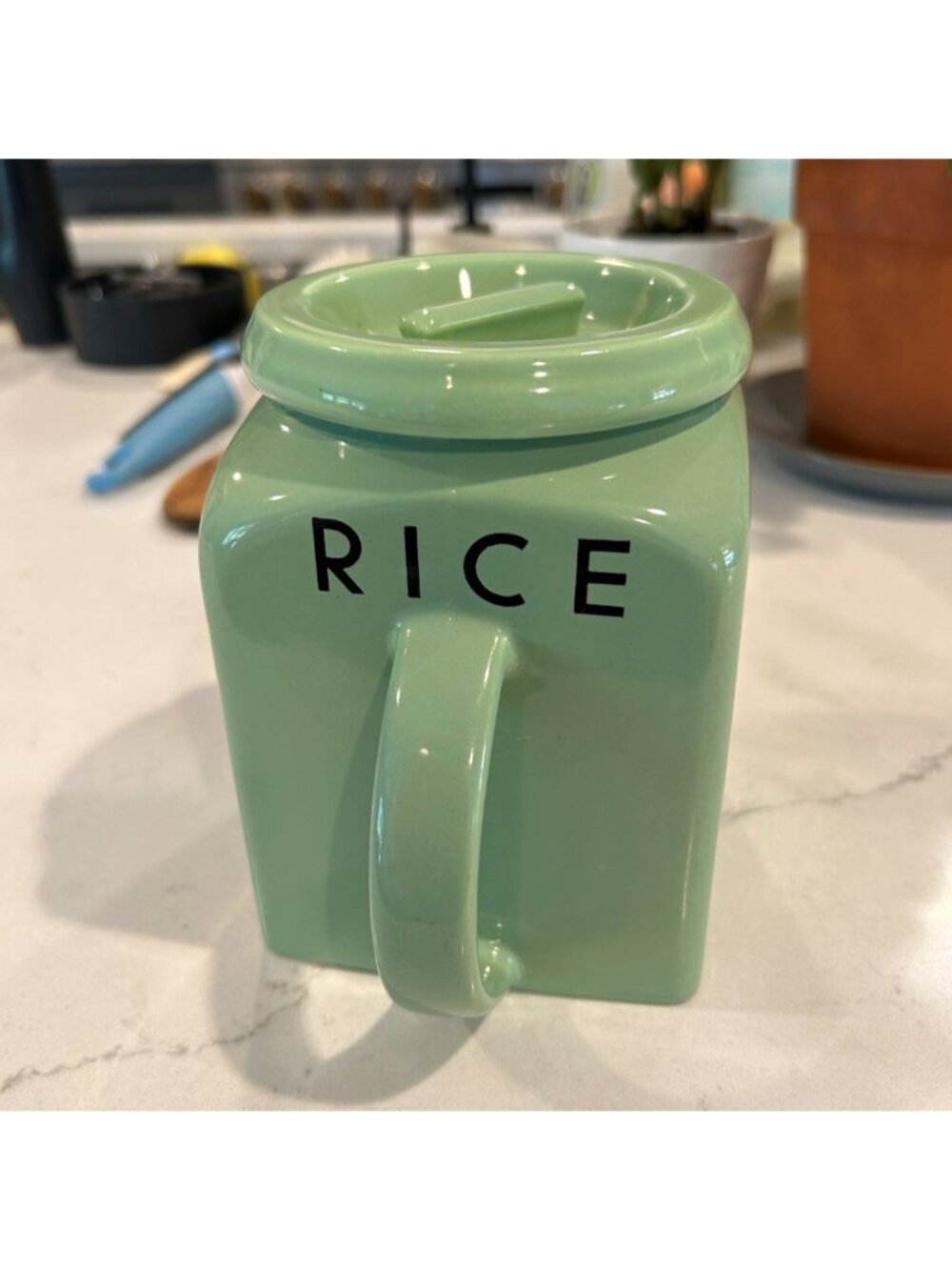 Bristol Pountney & Co Kitchenware Green Ceramic Rice Canister w/ Lid Farmhouse